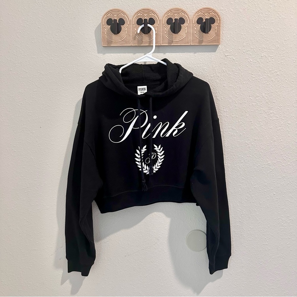 PINK Victoria's Secret Black Logo Cropped Sweater